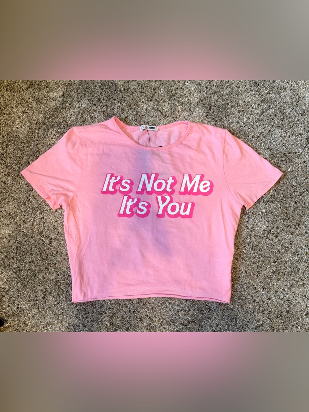 Fashion Nova “It’s Not Me It’s You” Pink Graphic Crop Tee 💖✨ NWT Size Small